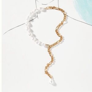 Anthropology Pearl Y neck chain necklace